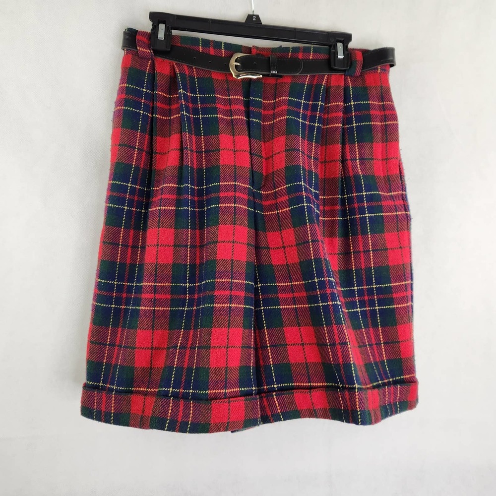 Fundamental Things Womans Plaid Shorts Wool Pleated 14 City Shorts Red Belted